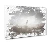 Horse Mist Sweden Landscape V3 Modern Canvas Wall Art Print Ready to Hang, Framed Picture for Living Room Bedroom Home Office Décor, 20x14 Inch (50x35 cm)
