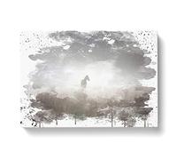 Horse Mist Sweden Landscape V3 Modern Canvas Wall Art Print Ready to Hang, Framed Picture for Living Room Bedroom Home Office Décor, 60x40 cm (24x16 Inch)