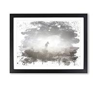 Horse Mist Sweden Landscape V3 Modern Framed Print | A2 Black Framed Wall Art | Ready to Hang | Modern Animal Picture | Living Room Bedroom Lounge Office