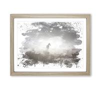Horse Mist Sweden Landscape V3 Modern Framed Print | A3 Oak Framed Wall Art | Ready to Hang | Modern Animal Picture | Living Room Bedroom Lounge Office