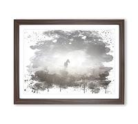 Horse Mist Sweden Landscape V3 Modern Framed Print | A3 Walnut Framed Wall Art | Ready to Hang | Modern Animal Picture | Living Room Bedroom Lounge Office