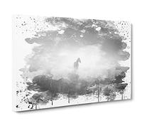 Horse Mist Sweden Landscape V4 Canvas Print | Gallery Wrapped 30mm Frame Wall Art | 30x20 inches | Ready to Hang | Modern Animals Picture | Living Room Bedroom Lounge Office