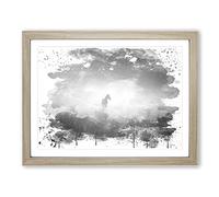 Horse Mist Sweden Landscape V4 Modern Framed Print | A2 Oak Framed Wall Art | Ready to Hang | Modern Animal Picture | Living Room Bedroom Lounge Office
