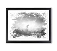 Horse Mist Sweden Landscape V4 Modern Framed Print | A3 Black Framed Wall Art | Ready to Hang | Modern Animal Picture | Living Room Bedroom Lounge Office