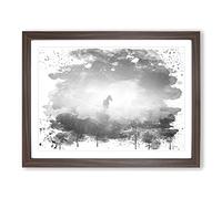 Horse Mist Sweden Landscape V4 Modern Framed Print | A4 Walnut Framed Wall Art | Ready to Hang | Modern Animal Picture | Living Room Bedroom Lounge Office