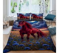 Horse Moon Bedding Set 3D Digital Printing Animal Themes Wildlife Duvet Cover 3 Pieces Set Chic Breathable Quilt Cover Universal for All Seasons with Pillow King（220x240cm）