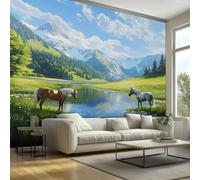 Horse Mountain Wallpaper & Wall Mural Self Adhesive, 350x256 cm - Nature Landscape Scenery Home Wall Decor for Bedroom, Living Room - SWJE2359