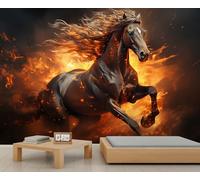 Horse Mural Abstract Flame Background Room Wallpaper Flying Sparks Wallpaper Wild Animal Wall Paper for Bedroom Wall Mural Poster for Living Room Bedroom Kids Room Sofa TV Background Decor 390X260cm