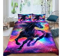 Horse Nebula Bedding Set 3D Design Aesthetic TerrestrialAnimal Duvet Cover Set Chic Breathable Comforter Cover Suitable for Family,couple,children Pillowcase King（220x240cm）