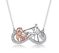 Horse Necklace Gifts for Girls - Silver Girl and Horse Pendant Necklace, Horse Jewellery for Girls Women | S925 Sterling Silver Horse Necklace for Horse Lovers, Horse and Girl Infinite Necklaces