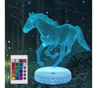 Horse Night Light 3D Illumination 16 Color Changing Rechargeable LED Night Light Touch Sensor with Remote Control for Bedroom Decoration