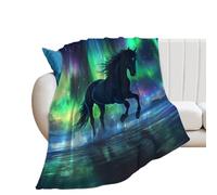 Horse Northern Light Cute Throw Blanket Super Soft Blankets for Fall And Winter Couch Sofa Bedroom 30"*40"(76 * 100cm)