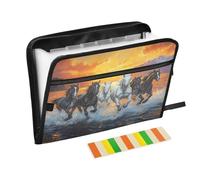 Horse Ocean Sunset Orange Accordion File Organizer Portable Expanding File Folder with Safe Zipper & Colorful Labels for Letter Receipt A4 Papers Important Document Storage