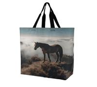 Horse on A Misty Mountaintop Tote Bag Grocery Shopping Bags Shoulder Bag