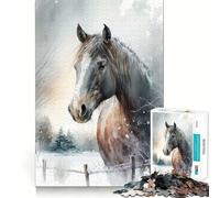 Horse on A Snowy Day Jigsaw Puzzles for Teenagers 1000 Piece Cozy Fun Good Thick Family Game Evening Game (50x75cm)