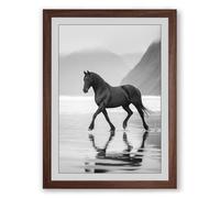 Horse on Empty Shore Minimalist Framed Wall Art Print A1 (84.1×59.4cm) Walnut, Wall Decor for Living Room, Bedroom, Office & Home, Ready to Hang, Art Gift