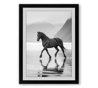 Horse on Empty Shore Minimalist Framed Wall Art Print A2 (59.4×42cm) Black, Wall Decor for Living Room, Bedroom, Office & Home, Ready to Hang, Art Gift