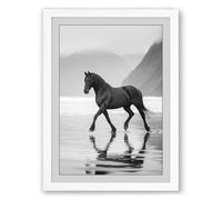 Horse on Empty Shore Minimalist Framed Wall Art Print A3 (42×29.7cm) White, Wall Decor for Living Room, Bedroom, Office & Home, Ready to Hang, Art Gift