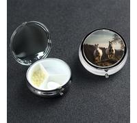 Horse On Mountain Pill Case Portable Metal Pill Box 3 Compartment Pill Organizer Cute Travel Pill Container Vitamin Organizer for Purse Pocket Travel Gift