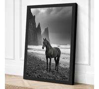 Horse on Rocky Shore Coastal Canvas Wall Art Print 24x16 Inch (61 x 41 cm)