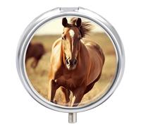 Horse on The Grassland Pill Box Cute Round Pill Case Portable Medicine Tablet Vitamin Holder Organizer for Purse Pocket