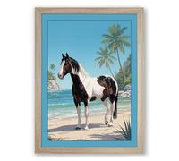 Horse on Tropical Shore Coastal Framed Wall Art Print A2 (59.4×42cm) Oak, Wall Decor for Living Room, Bedroom, Office & Home, Ready to Hang, Art Gift