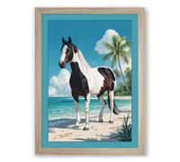 Horse on Tropical Shore Coastal Framed Wall Art Print A3 (42×29.7cm) Oak, Wall Decor for Living Room, Bedroom, Office & Home, Ready to Hang, Art Gift