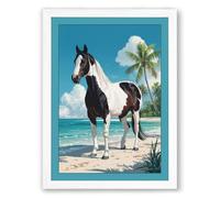 Horse on Tropical Shore Coastal Framed Wall Art Print A4 (29.7×21cm) White, Wall Decor for Living Room, Bedroom, Office & Home, Ready to Hang, Art Gift