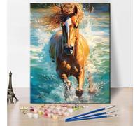 Horse Paint by Numbers for Adults, Running in The Water Horse Paint by Number, Animal Paint by Number Kits on Canvas Drawing, Easy Paint by Numbers Art Crafts(Frameless) 16"x20"Inch