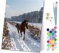 Horse Paint by Numbers for Adults, Snow Scene Paint by Numbers Kits On Canvas, Easy DIY Color Oil Painting Acrylic Paints with Brushes, Hobbies for Adults Women, Home Wall Decor 40x54 inch 8-3127
