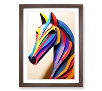 Horse Painting Paper Mache Framed Print | A2 Walnut Framed Wall Art | Ready to Hang | Modern Animal Picture | Living Room Bedroom Lounge Office