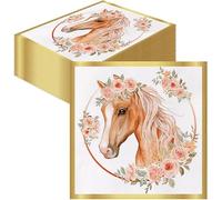Horse Paper Napkins, 40Pcs Pretty Pony Napkins Ponies and Flowers Table Decoration Children's Birthday Spring Summer Animals Theme Party Decration
