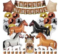 Horse Party Decorations Birthday Balloons - Happy Birthday Banner Cake Topper Horse Themed Cupcake Toppers, Foil Latex Balloon for Cowgirl Cowboy Party Decoration Supplies