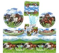 Horse Party Supplies - Serves 20, Horse Party Tableware - Dinner Plates Desserts Plates Cups Napkins Tablecover Straws for Cowboy Western Boy Birthday Party Supplies Decorations (20)