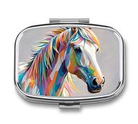 Horse Pattern Pill Box 2 Compartment Square Pill Box for Pocket Purse Portable Travel Medicine Tablet Vitamin Holder Organizer Mini Decorative Pill Case