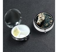 Horse Pattern Pill Case Portable Metal Pill Box 3 Compartment Pill Organizer Cute Travel Pill Container Vitamin Organizer for Purse Pocket Travel Gift