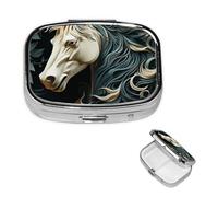 Horse Pattern Pill Case Portable Square Pill Box 2 Compartment Pill Organizer Cute Travel Pill Container Vitamin Organizer for Purse Pocket Travel Gift