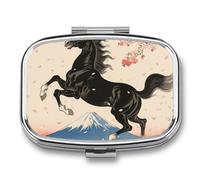 Horse Pill Box - 2 Compartment Travel Pill Organizer with Small Mirror, Portable Pillcase for Pocket & Purse, Cute Square Medicine Case, Weekly Medicine Container