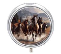 Horse Pill Box 3 Compartments Portable Pill Box with Mirror Round Metal Medicine Storage Box Medicine Box for Vitamins and Fish Oil