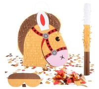 Horse Pinata Pony Pinata with Blindfold Stick and Confetti Horse Head Pinata Party Supplies for Cowboy Horse Theme Birthday Party Decorations Photo Props Candy Holder, 13 x 12 Inch