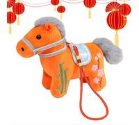 Horse Plush - 2026 Collectable Plush Ornament, Chinese New Year Stuffed Toy, Soft Filled Body Safety Chair, Wooden Rockers, Music Button for Home, Living Room, Children's Room, Travel