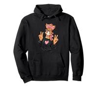 Horse Pony Girl Winking Double Peace Sign Pop Graphic Trippy Pullover Hoodie