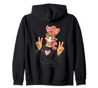 Horse Pony Girl Winking Double Peace Sign Pop Graphic Trippy Zip Hoodie