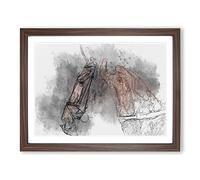 Horse Portrait In Abstract Modern Art Framed Print | A2 Walnut Framed Wall Art | Ready to Hang | Abstract Animal Picture | Living Room Bedroom Lounge Office