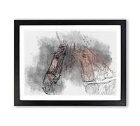 Horse Portrait In Abstract Modern Art Framed Wall Art Print, Ready to Hang Picture for Living Room Bedroom Home Office Décor, Black A3 (46 x 34 cm)