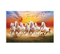 Horse Portrait Painting Seven Lucky Running Wild Horses Wall Art Animal Posters Canvas Poster Wall Art Decor Print Picture Paintings for Living Room Bedroom Decoration Unframe-style 12x18inch(30x45cm)