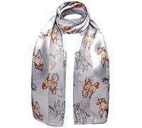 Horse Print Satin Stripe Scarf, Grey