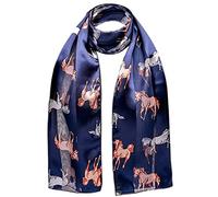 Horse Print Satin Stripe Scarf, Navy