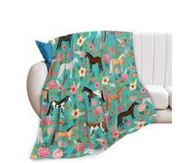 Horse Print Throw Blanket Horses and Flowers Pattern Blanket for Girls Kids Adults Super Warm Soft Cozy Plush Fleece Flannel Blanket for Sofa Couch Bed Birthday Gifts 40"x50"