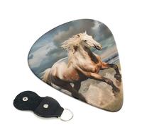 Horse Printed Guitar Picks, 6 Pack with Leather Keychain Pick Holder - 0.46mm, 0.71mm, 0.96mm Assorted Thickness for Acoustic Ukulele, Electric Guitar, Acoustic Guitar, Bass